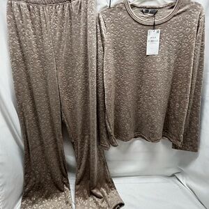 Long Tall Sally LTS Lounge Suit Stretch Pants/Pullover Top Brown/Spots US 10 NWT